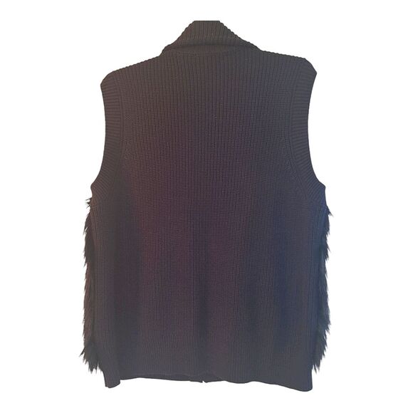 Michael Kors Faux Fur Zip Up Sweater Vest Black size XL Shaggy Vegan Furry - Picture 5 of 16